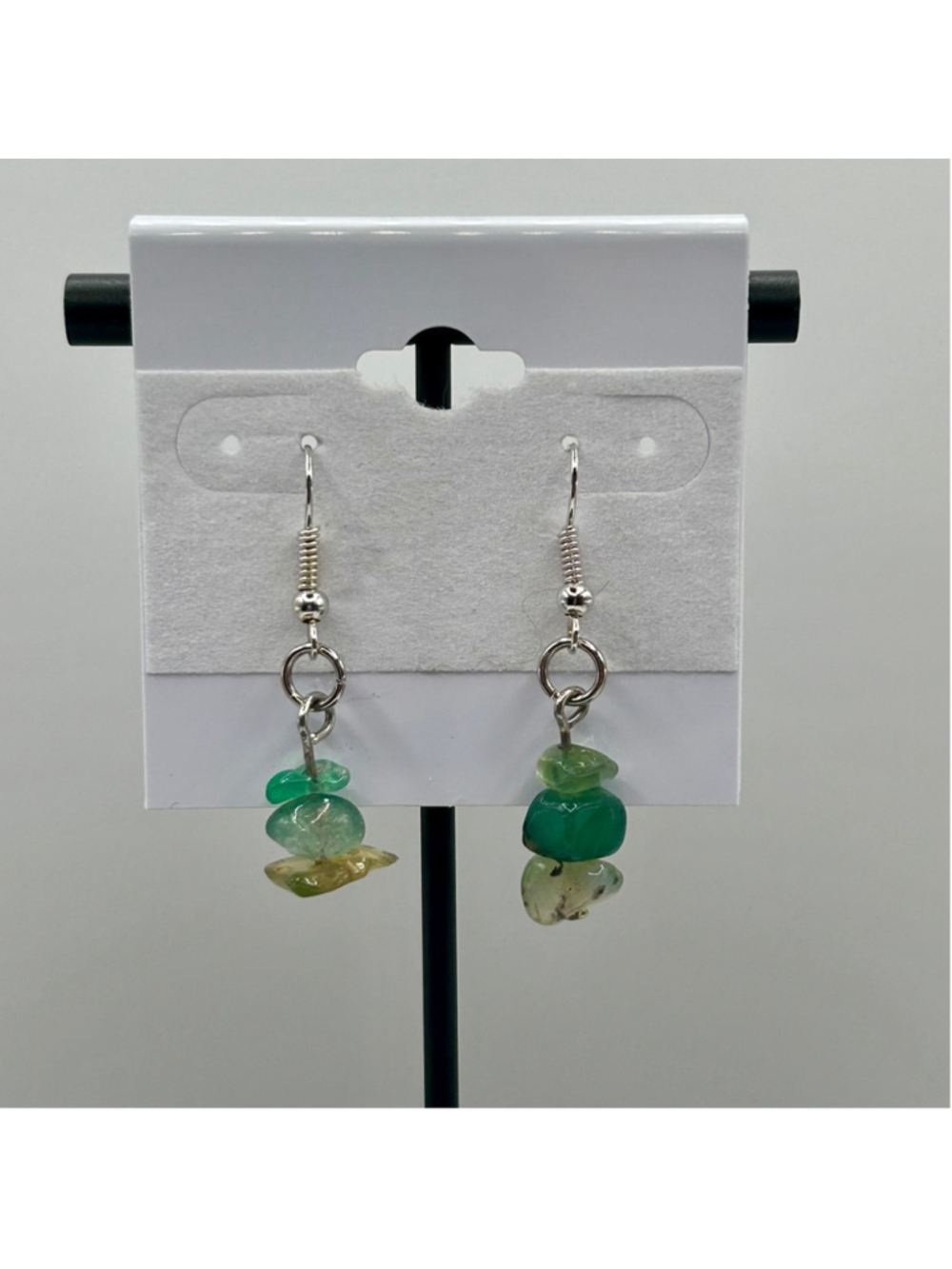 Hand Made Dainty Stone and Silver Dangle Earrings 1.5”